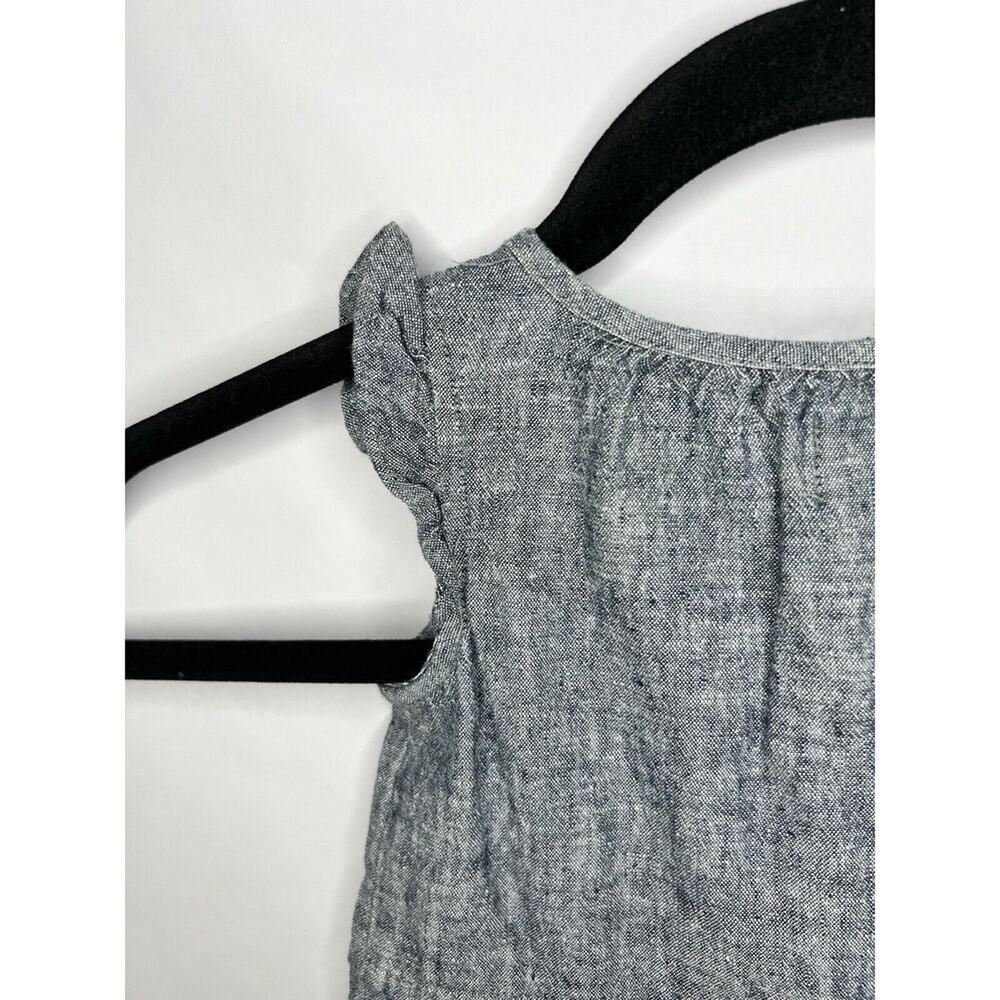 Tea Collection Baby Dress, Chambray Blue Linen Cotton, Floral Embroidered Ruffle - Picture 10 of 11